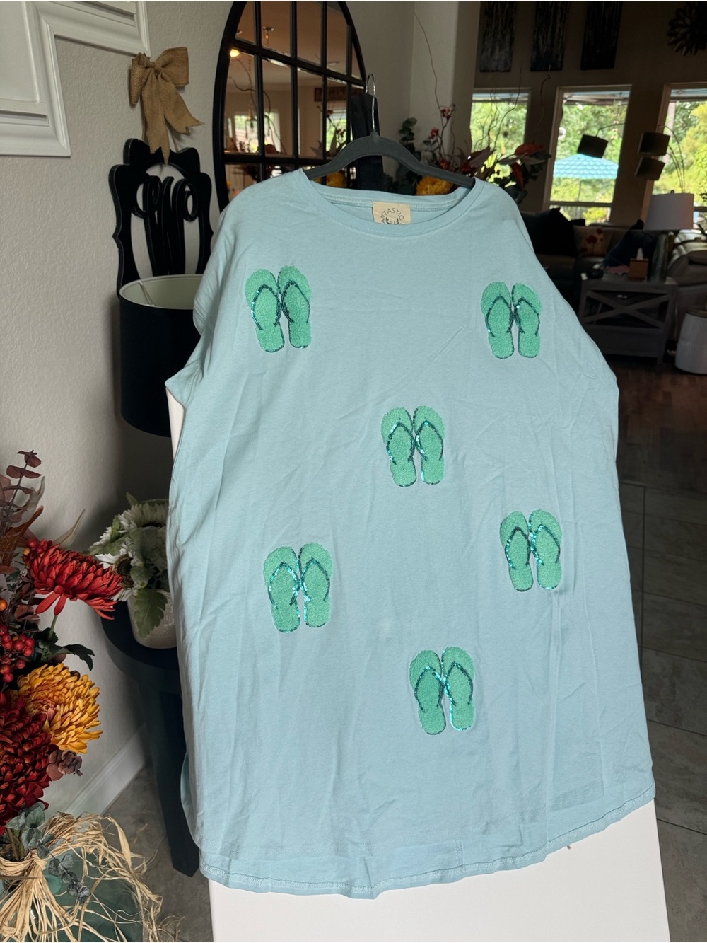 Fantastic Fawn Light Blue Flip-Flop Embellished Swim Coverup